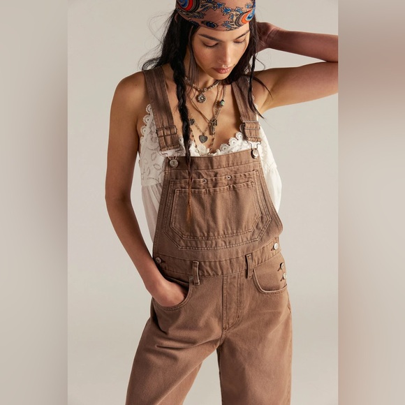 Free People NWT Deep Trance Overalls Brown Sugar Size Large Waist 18 - Picture 3 of 17